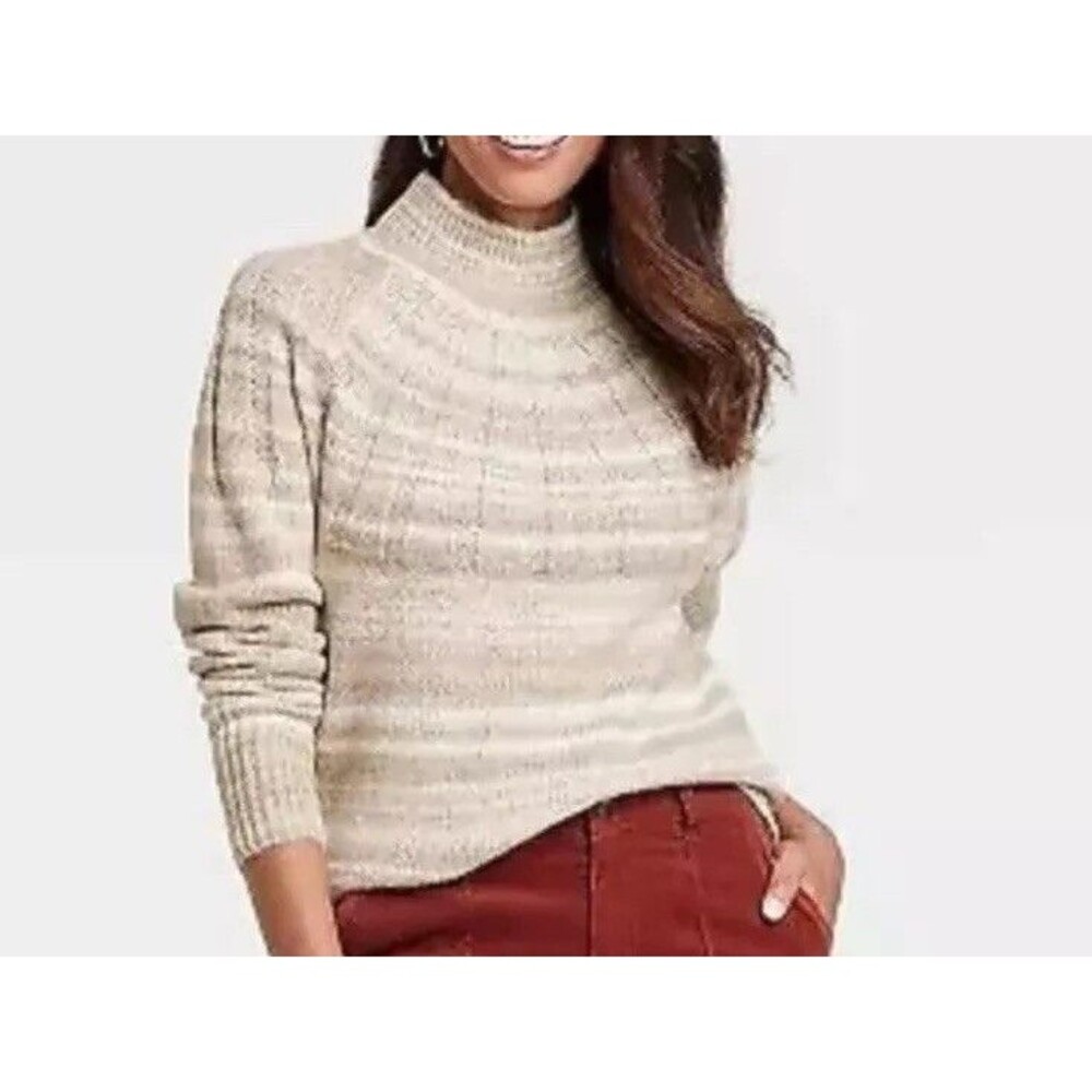 Knox Rose Sweater  Size XXL Oatmeal Striped Mock Neck Pullover NWT Soft Cottage